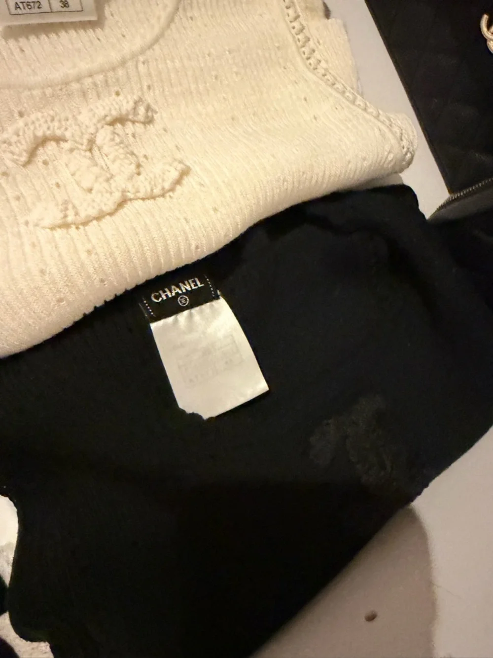 2-Authentic Chanel Black & Crème Sleeveless Tanks with Signature CC Patch 38/40